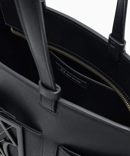 Borsa shopper media cono monogram tono su tono nera - Piedi Folli