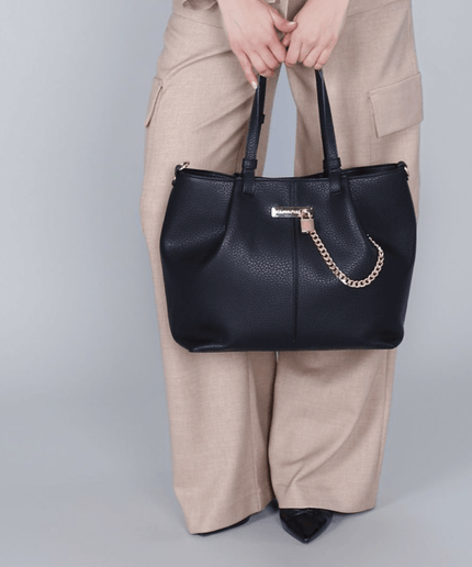 Borsa shopping effetto pelle grana grossa nero - Piedi Folli