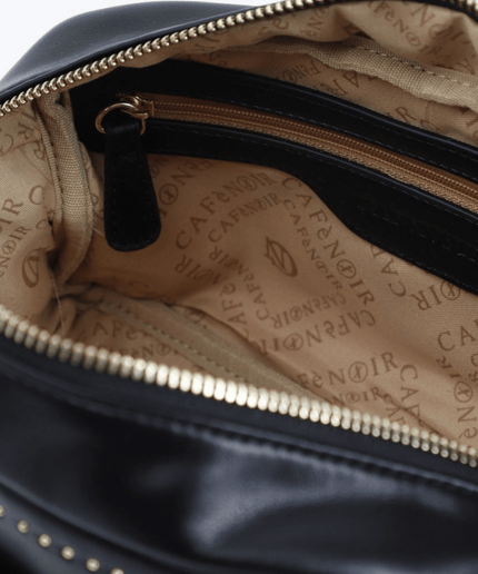 camera bag compatta con pietre cabochon, mini rivetti e spallaccio - Piedi Folli