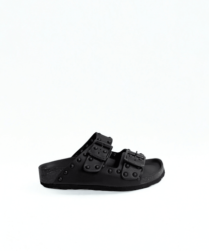 Ciabatta a doppia fascia con borchie in pelle nero - Piedi Folli