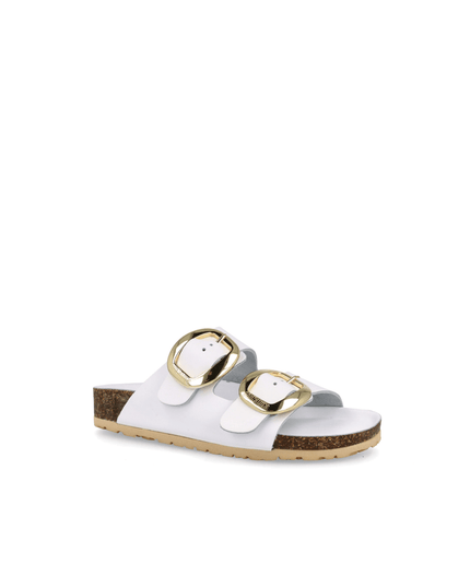 Ciabatta a doppia fascia con fibbie grandi in pelle bianco - Piedi Folli