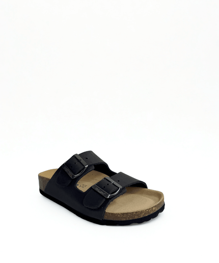 Ciabatta a doppia fascia in pelle nero - Piedi Folli