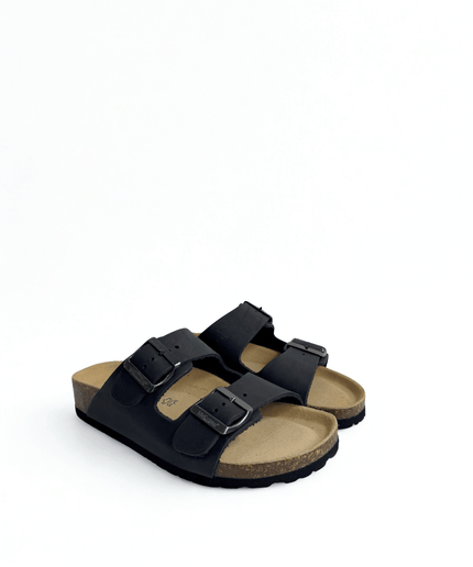 Ciabatta a doppia fascia in pelle nero - Piedi Folli