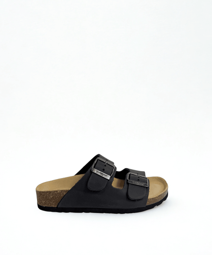 Ciabatta a doppia fascia in pelle nero - Piedi Folli
