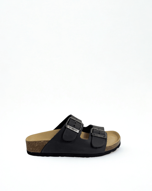 Ciabatta a doppia fascia in pelle nero - Piedi Folli