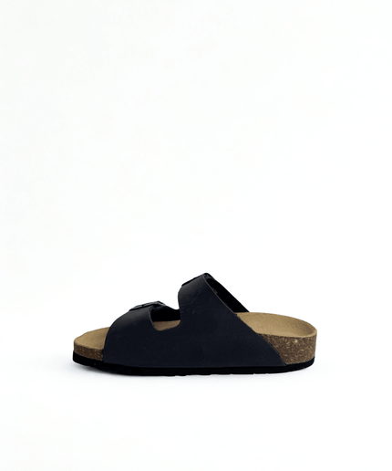 Ciabatta a doppia fascia in pelle nero - Piedi Folli