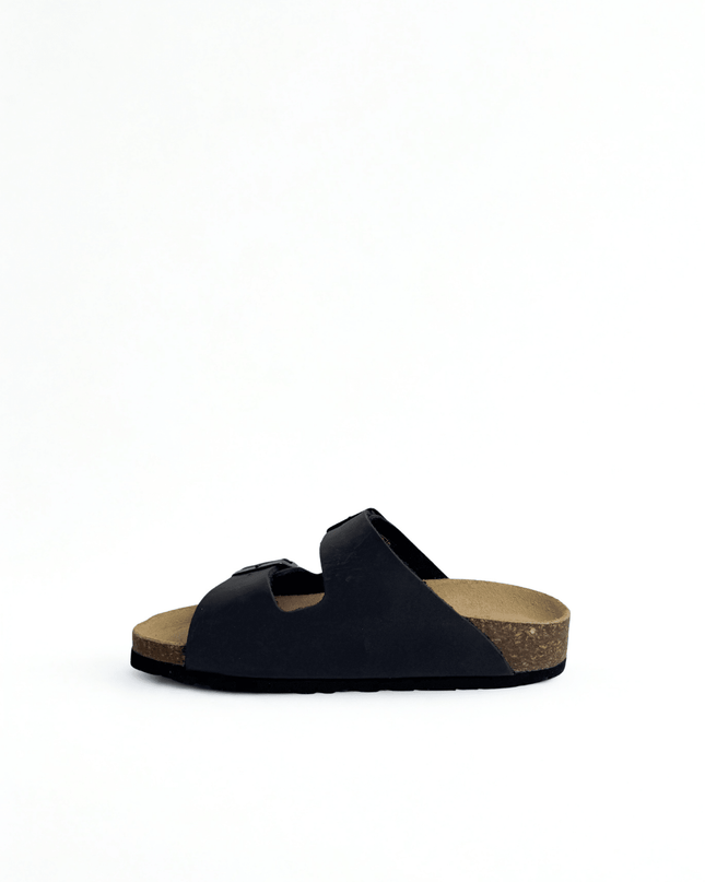 Ciabatta a doppia fascia in pelle nero - Piedi Folli