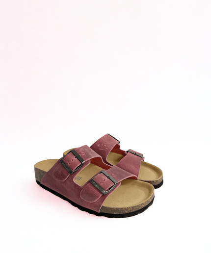 Ciabatta a doppia fascia in pelle pinky - Piedi Folli