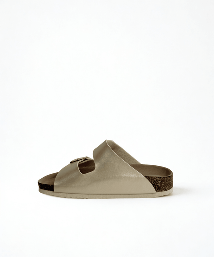Ciabatta a doppia fascia laminato beige - Piedi Folli