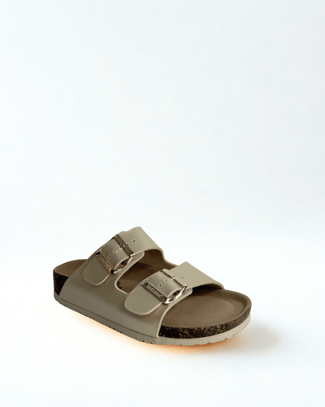 Ciabatta a doppia fascia laminato beige - Piedi Folli