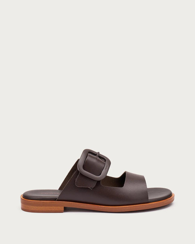 Ciabatte in pelle con fibbia in tono - Piedi Folli