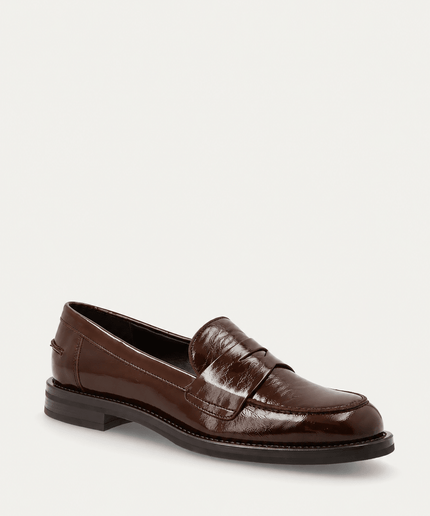 Mocassini classici donna in pelle lucida cioccolato - Piedi Folli