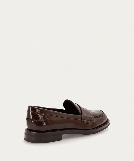 Mocassini classici donna in pelle lucida cioccolato - Piedi Folli