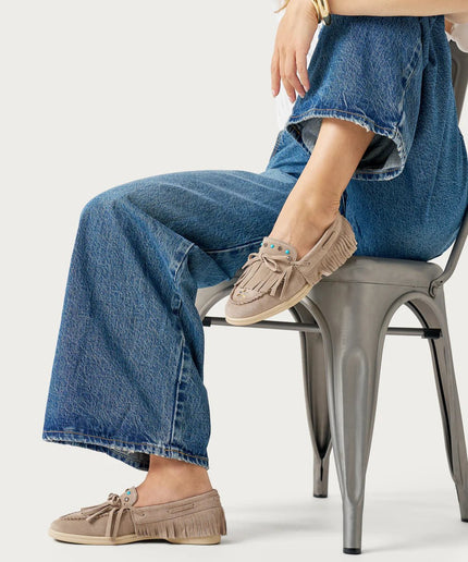 Mocassini con frange sabbia - Piedi Folli