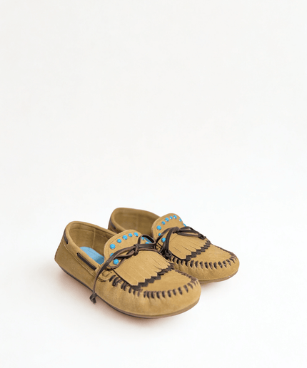 Mocassino in pelle scamosciata con frangia - Piedi Folli