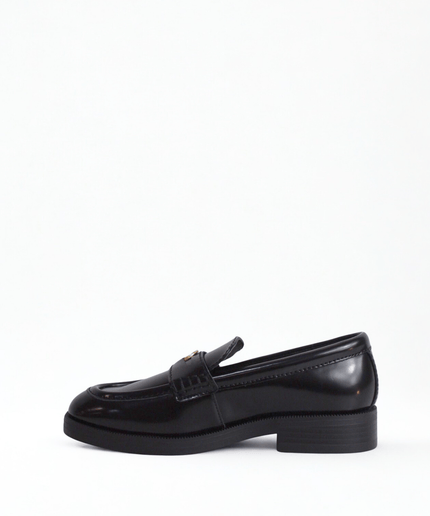 Mocassino nero con logo a moneta oro - Piedi Folli