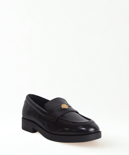 Mocassino nero con logo a moneta oro - Piedi Folli