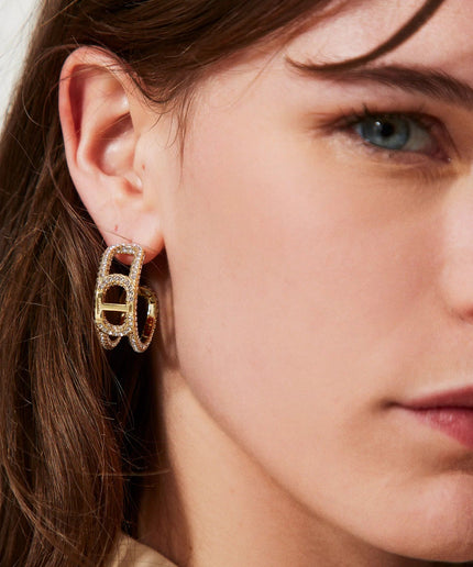 Orecchini con catena Oval T e strass - Piedi Folli