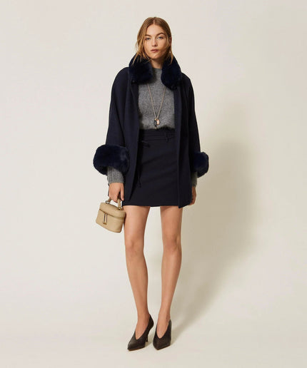 Poncho in panno con faux fur - Piedi Folli