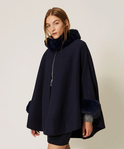 Poncho in panno con faux fur - Piedi Folli