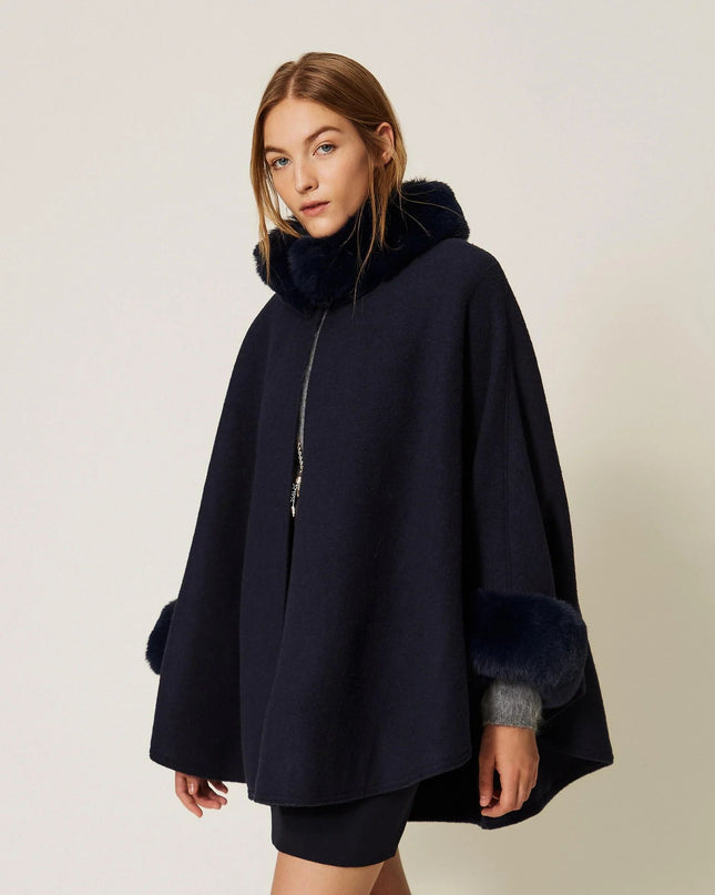 Poncho in panno con faux fur - Piedi Folli