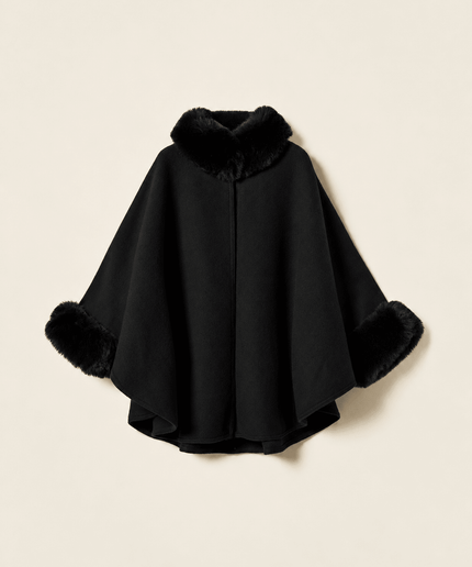 Poncho in panno con faux fur - Piedi Folli