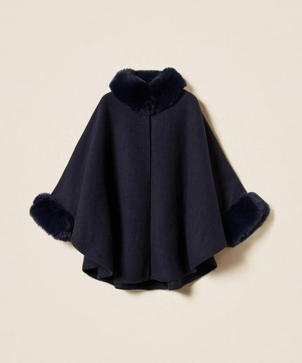 Poncho in panno con faux fur - Piedi Folli