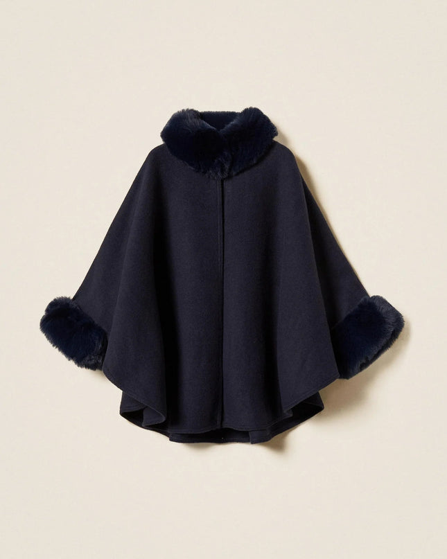Poncho in panno con faux fur - Piedi Folli