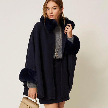 Poncho in panno con faux fur - Piedi Folli