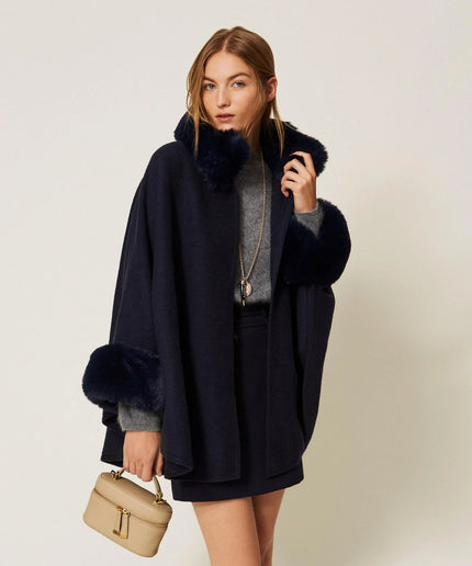 Poncho in panno con faux fur - Piedi Folli