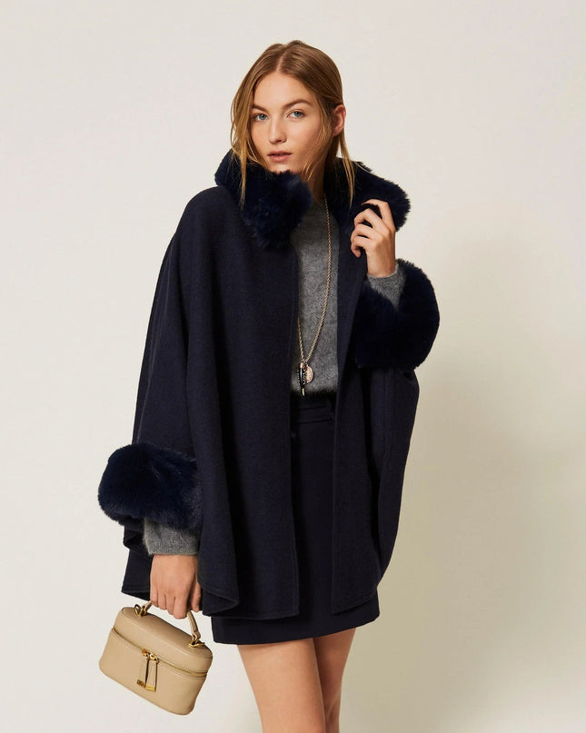 Poncho in panno con faux fur - Piedi Folli