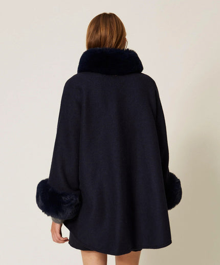 Poncho in panno con faux fur - Piedi Folli