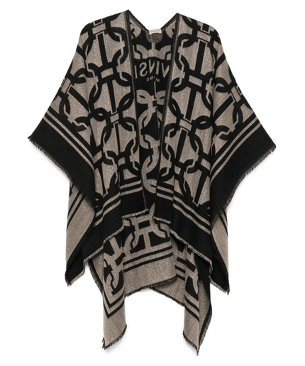 Poncho Jacquard con motivo a catena nero - Piedi Folli