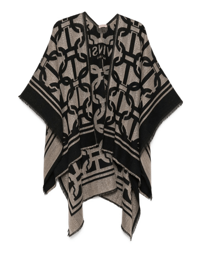 Poncho Jacquard con motivo a catena nero - Piedi Folli