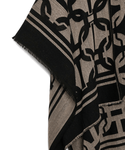 Poncho Jacquard con motivo a catena nero - Piedi Folli