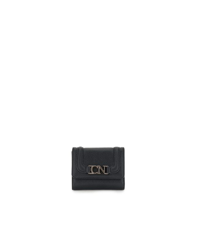 Portafoglio piccolo con pattina con cornice applicata a rilievo e logo nero - Piedi Folli