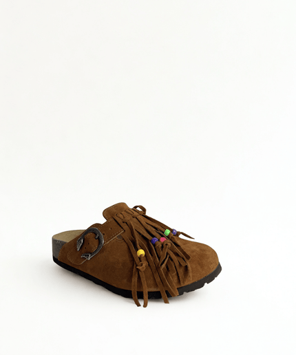 Sabot in pelle con le frange marrone - Piedi Folli