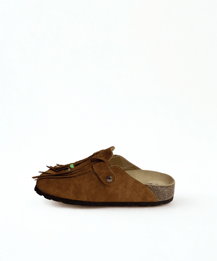 Sabot in pelle con le frange marrone - Piedi Folli