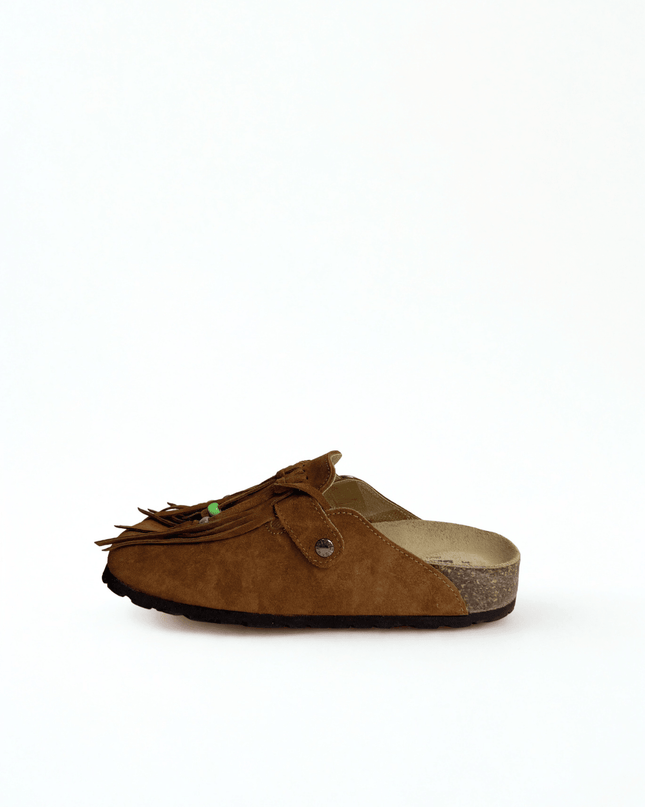Sabot in pelle con le frange marrone - Piedi Folli