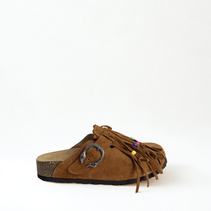 Sabot in pelle con le frange marrone - Piedi Folli
