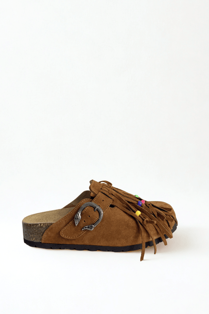 Sabot in pelle con le frange marrone - Piedi Folli
