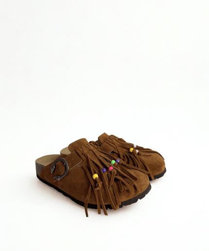 Sabot in pelle con le frange marrone - Piedi Folli