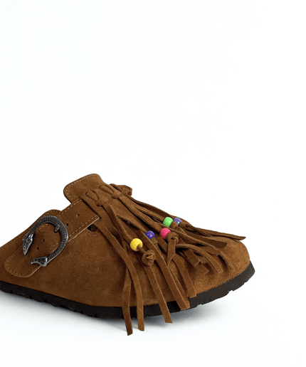 Sabot in pelle con le frange marrone - Piedi Folli