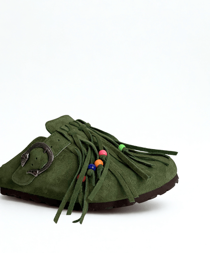 Sabot in pelle con le frange verde - Piedi Folli