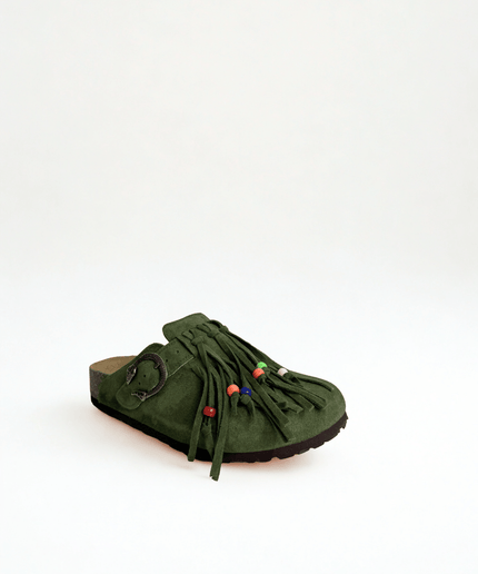 Sabot in pelle con le frange verde - Piedi Folli