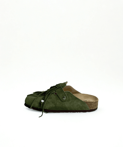 Sabot in pelle con le frange verde - Piedi Folli
