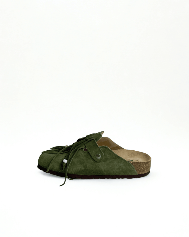 Sabot in pelle con le frange verde - Piedi Folli