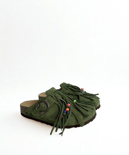 Sabot in pelle con le frange verde - Piedi Folli