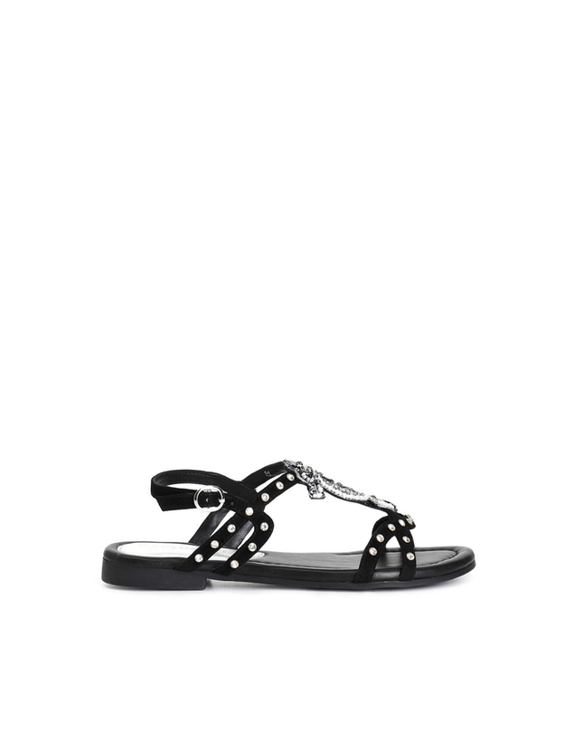 sandali in similpelle craquelet con borchie e cavalluccio nero - Piedi Folli