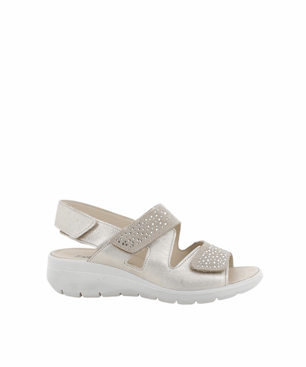 Sandali platino con zeppa in pelle - Piedi Folli